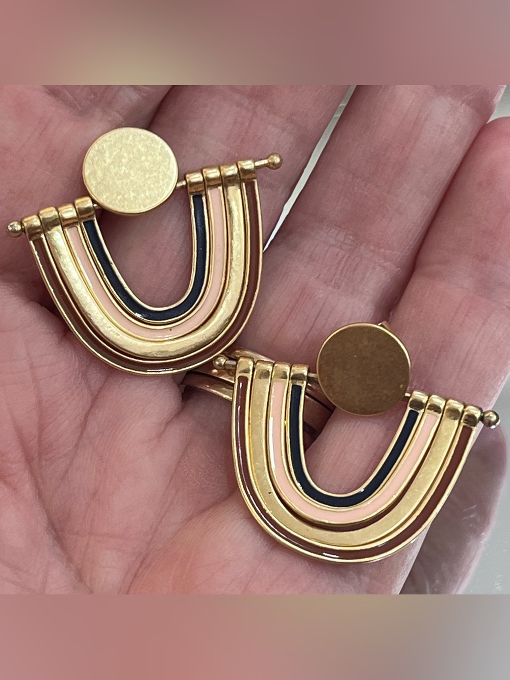 Madewell Neutral & Gold Tone Post Earrings, Swingy Enamel Earrings